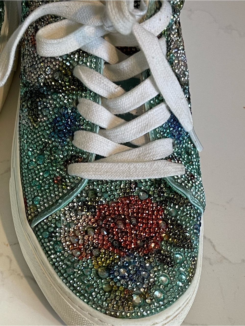 Betsey Johnson Green Floral Crystal Platform Sneakers - Picture 8 of 13